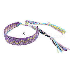 Bracelet cordon en coton tressé motif vagues, bracelet brésilien réglable ethnique tribal pour femme, support violet, 5-1/2~10-5/8 pouce (14~27 cm)