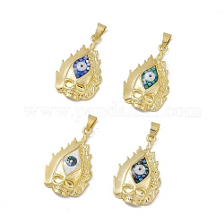 Halloween Natural Shell Pendants, Skull Charms, Dyed, with Rack Plating Golden Tone Brass Findings, Mixed Color, 35x21.5x7mm, Hole: 6x3.5mm