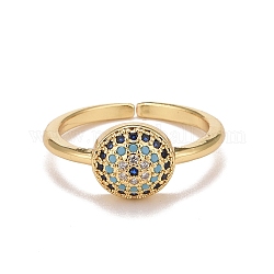 Цветное кубическое циркониевое плоское круглое открытое кольцо-манжета, стеллаж для латунных украшений для женщин, без кадмия и без свинца, реальный 18k позолоченный, внутренний диаметр: 16~16.5 мм