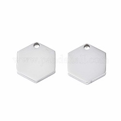 201 Stainless Steel Pendants, Hexagon, Stainless Steel Color, 16x14x2mm, Hole: 2mm