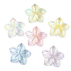 UV Plating Acrylic Beads, Iridescent, Flower, Mixed Color, 36x38x6.5mm, Hole: 1.5mm