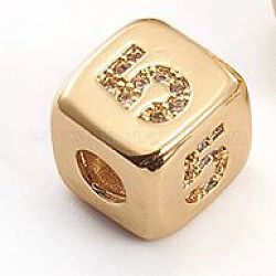 Messing Mikro ebnen Zirkonia Perlen, Würfel mit Nummer, Transparent, golden, num. 5, 8.5x8.5x8.5 mm, Bohrung: 3.5 mm