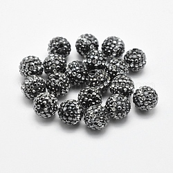 Perles de strass en pâte polymère manuelles, ronde, cristal et hématite, 10mm, Trou: 1.5mm