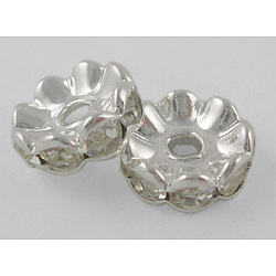 Middle East Rhinestone Spacer Beads, Clear, Brass, Silver Color Plated, Nickel Free, Size: about 6mm in diameter, 3mm thick, hole: 1mm