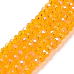 Chapelets de perles en verre électroplaqué, demi arc-en-ciel plaqué, facette, rondelle, or, 3x2mm, Trou: 0.8mm, Environ 150~155 pcs/chapelet, 15~16 pouce (38~40 cm)