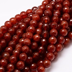 Dyed Natural Agate Faceted Round Beads Strands, Dark Red, 12mm, Hole: 1mm, about 32pcs/strand, 14.9 inch