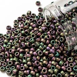 Toho perles de rocaille rondes, Perles de rocaille japonais, (709) couleur mate iris violet, 8/0, 3mm, Trou: 1mm, à propos 222pcs / bouteille, 10 g / bouteille
