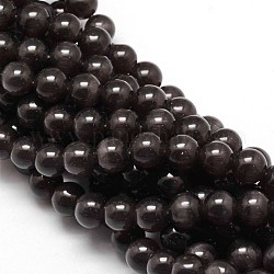 Chapelets de perles d'œil de chat, ronde, noir, 10mm, Trou: 1.5mm, Environ 40 pcs/chapelet, 15.5 pouce