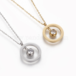 Colliers avec pendentifs en 304 acier inoxydable, avec des chaînes de câble et strass, anneau, couleur mixte, 15.7 pouce (40 cm)