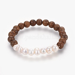 Bracelets élastiques en perles naturelles, avec des perles de bois de santal, selle marron, 2-1/4 pouce (5.8 cm)