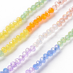Transparent 7 Colors Electroplate Glass Beads Strands, Segmented Multi-color Beads, AB Color Plated, Faceted Abacus, Mixed Color, 3.5x3mm, Hole: 0.6mm, about 147pcs/strand, 16.14 inch(41cm)