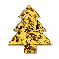 クリスマステーマの両面プリントアクリルパーツ  クリスマスツリーのチャームに  ゴールド  49x42x2mm  穴：1.6mm
