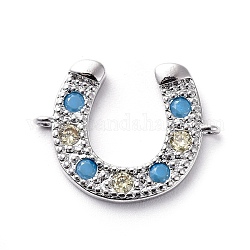 Brass Micro Pave Cubic Zirconia Links connectors, Horseshoe, Clear & Sky Blue, Platinum, 13x18x2.5mm, Hole: 0.9mm