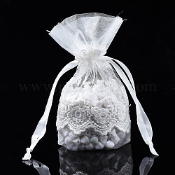 Sacs-cadeaux à cordon en fibres acryliques, pour bijoux et baby showers emballage sac de faveur de mariage, blanc crème, 14~15x10~11x0.3 cm