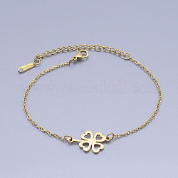 201 Stainless Steel Link Bracelets, with Lobster Claw Clasps, Clover, Golden, 6-3/4 inch(17.1~17.2cm)