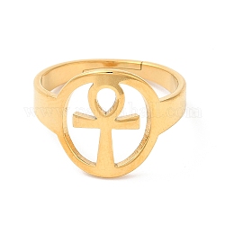 Ionenplattierung (IP) 304 hohler Ankh-Korsett-verstellbarer Ring aus Edelstahl für Frauen, golden, Innendurchmesser: 17 mm