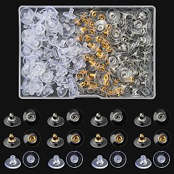 200 Stück 3-teilige Ohrmuttern aus Messing und Kunststoff, Clutch-Ohrringverschlüsse, zur Stabilisierung schwerer Ohrstecker, Platin & golden, 10~11x10~11x6~7 mm, Bohrung: 0.8~1 mm