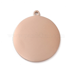 Revestimiento iónico (ip) 304 colgante de etiqueta en blanco con estampado de acero inoxidable, Corte con laser, charm, plano y redondo, oro rosa, 28x25x1.5mm, agujero: 1.8 mm