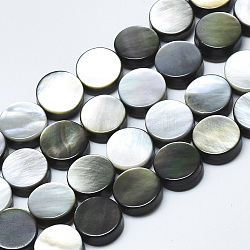 Perles de lèvre noire en coquillage naturel , plat rond, 8x3mm, Trou: 0.6mm