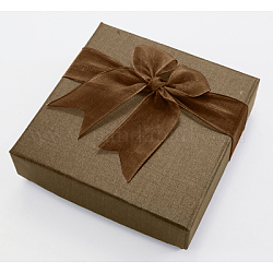 Cuadrado bowknot organza cajas de regalo cinta de cartón pulsera brazalete, camello, 9x9x2.7 cm