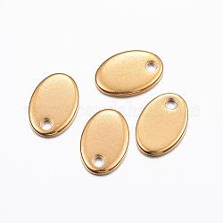 Ion Plating(IP) 304 Stainless Steel Charms, Stamping Blank Tag, Oval, Real 18k Gold Plated, 9x6x0.8mm, Hole: 1mm