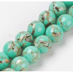 Chapelets de perles de coquillage de mer et turquoise synthétique, ronde, turquoise moyen, 4mm, Trou: 0.8mm, Environ 92 pcs/chapelet, 15.5 pouce (39.5 cm)
