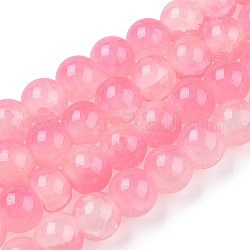 Fili di perle di vetro imitazione giada dipinti con cottura crackle, Two Tone, tondo, rosa caldo, 6mm, Foro: 1.2 mm, circa 147pcs/filo, 31.10'' (79 cm)