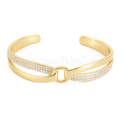 Bracelet de manchette ouvert en forme d'anneau de zircone cubique, véritables bijoux en laiton plaqué 18k or véritable pour femmes, sans cadmium et sans plomb, clair, diamètre intérieur: 2x2-3/8 pouce (5x5.9 cm)