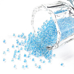 11/0 grade a perles de rocaille en verre transparent, couleur à l'intérieur , de couleur plaquée ab , bleu profond du ciel, 2.3x1.5mm, Trou: 1mm, environ 5380/50 g