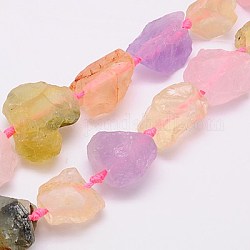 Fili di perline di gemstone naturale, quarzo rosa e ametista e prehnite e quarzo giallo, pepite, 18~35x15~26x9~21mm, Foro: 1 mm