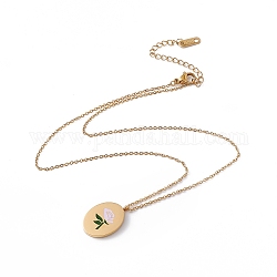 Emaille-Oval mit Halskette mit Geburtsblumenanhänger, golden 304 edelstahlschmuck für damen, Juni Rose, 15.67~16.26 Zoll (39.8~41.3 cm)