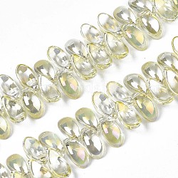Placca perle di vetro filo, ab colore, foglia, giallo oro chiaro, 6x12.5x4.5mm, Foro: 0.9 mm, circa 100pcs/filo, 14.17 pollice ~ 15.35 pollici (36~39 cm)