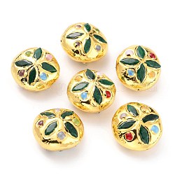 Perle di quarzo naturale, con minuteria in ottone dorato e occhio di gatto, tinto, rotondo e piatto, verde, 24.5~25x24~24.5x13~14.5mm, Foro: 0.8 mm