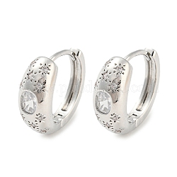 Brass with Cubic Zirconia Hoop Earrings, Star & Oval, Platinum, 17.5x7mm