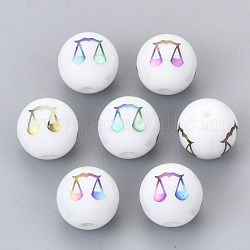 Perles en verre electroplate, rond avec motif de constellations, multi-couleur plaquée, libra, 10mm, Trou: 1.2mm