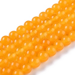 Natural White Jade Beads, Round, Dyed, Orange, 6mm, Hole: 1mm, about 58~61pcs/strand, 37.5~38.5cm