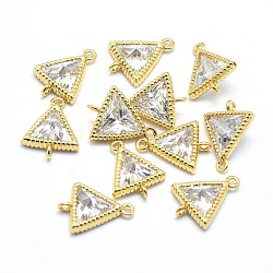 Brass Links, Clear, with Cubic Zirconia, Lead Free & Cadmium Free & Nickel Free, Triangle, Real 18K Gold Plated, 10.5x8x3.5mm, Hole: 0.8mm