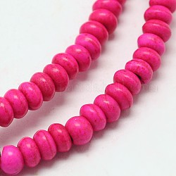 Brin de perles rondelle synthétique turquoise teint, rose foncé, 6x4mm, Trou: 1mm, à propos 95pcs / srtand, 15.7 pouce