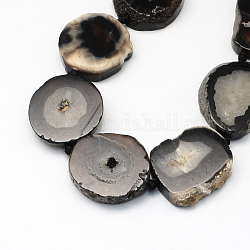 Polígono teñidos de ágata natural de hebras de abalorios, negro, 16~50x15~38x5~8mm, agujero: 2~3 mm, aproximamente 8~11 pcs / cadena, 16.8 pulgada