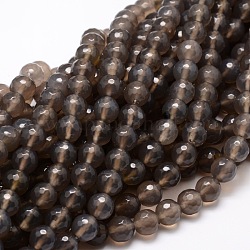 Dyed Natural Agate Faceted Round Beads Strands, Dark Gray, 12mm, Hole: 1mm, about 32pcs/strand, 14.9 inch