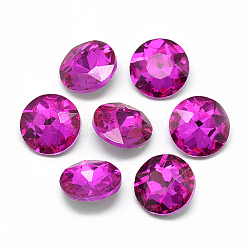 Pointed Back Glass Rhinestone Cabochons, Back Plated, Faceted, Flat Round, Camellia, 14x5.8mm