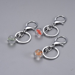 Llavero colgantes de vidrio, con anillo de salto de latón y cierres de llave de aleación, redondo, color mezclado, 73~74mm, reronda: 20.5x15~16 mm