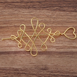 Bâtons de cheveux de fer, coeur & noeud chinois, or, 123mm, pin: 1.8 mm