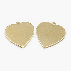 Colgantes de latón, estampar etiqueta en blanco, corazón, real 18k chapado en oro, 23x22.5x1mm, agujero: 1 mm