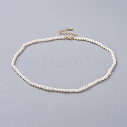 Natural Freshwater Pearl Necklaces, with Brass Extender Chains and Kraft Paper Cardboard Jewelry Boxes, White, 14.57 inch(37cm)