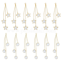 DICOSMETIC 12Pcs 2 Styles Clear Cubic Zirconia Tassel Charms Flat Round and Star Tassel Pendants Golden Chain Tassel Charms Brass Micro Pave Pendant for Jewelry Making, Hole: 1.8mm