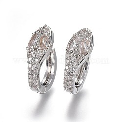Brass Hoop Earrings, with Micro Pave Cubic Zirconia, Snake, Clear, Platinum, 18.5x7.2x15mm, Pin: 1mm