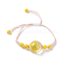 Handmade Dry Pressed Flower Link Bracelet for Girl Women, Babysbreath Glass Cover Beads Adjustable Bracelet, Gold, Inner Diameter: 5/8~ 3-1/8 inch(1.5~7.9cm)