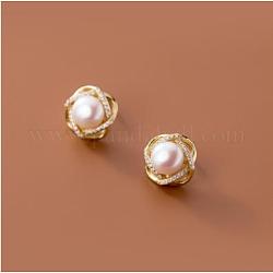 Boucles d'oreilles fleur de perle naturelle, bijoux en laiton, or, 14mm, pin: 0.7 mm