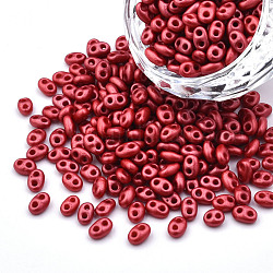 Colori lustro perline di semi di vetro ceche, colori metallici, 2-foro, ovale, rosso ciliegia, 5x3.5x2.5mm, Foro: 0.9 mm, su 500 g / borsa